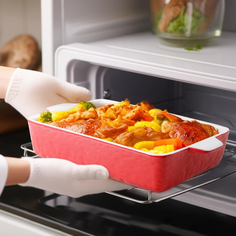 Krokori 4 QT Baking Dish, Casserole Dishes for Oven, 9x13 Baking Pan with Handles, Lasagna Pan Deep, Ceramic Casserole Dish Oven Safe for Baking, Lasagna, Kitchen, Wedding Gift (Red) - Image 5